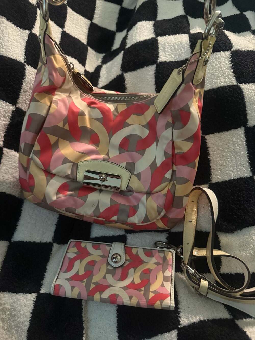 Coach Kristin Chain Link Multi-Color Sateen Hobo Bag (no wallet)